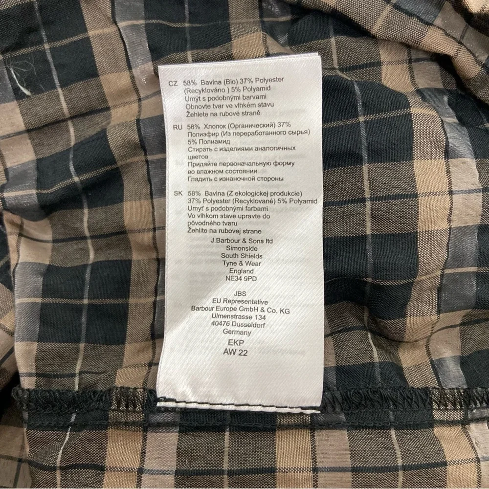 Barbour Lorelie Check Tie Neck Top Size 10